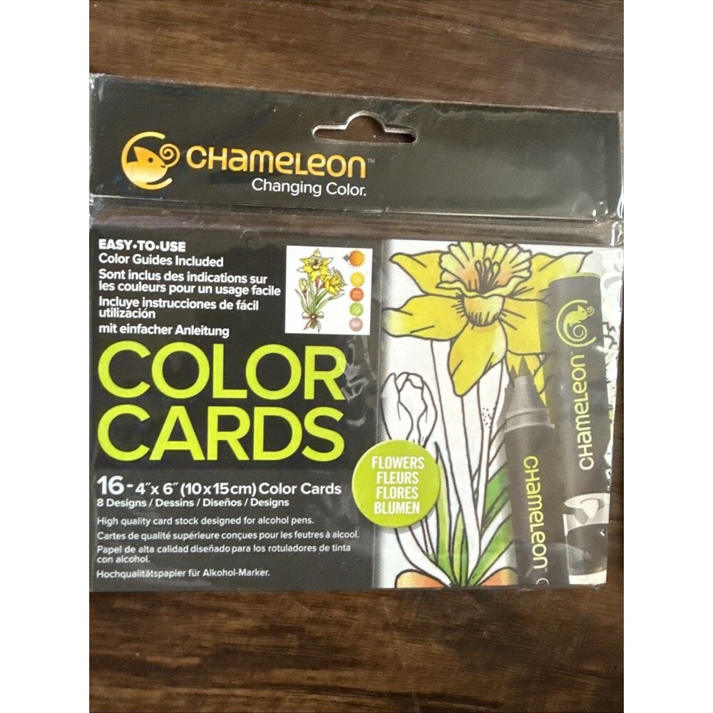 Chameleon Color Cards 4”x6” 16 Count 8 Flower Floral Designs Raised Ink Guide